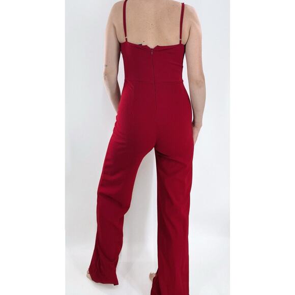 Lulus Sincerely Stunning Burgundy Scoop Neck Wide-Leg Jumpsuit Size Small - Picture 3 of 4